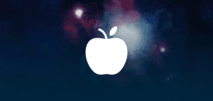 purple galaxy with flashing light and apple icon