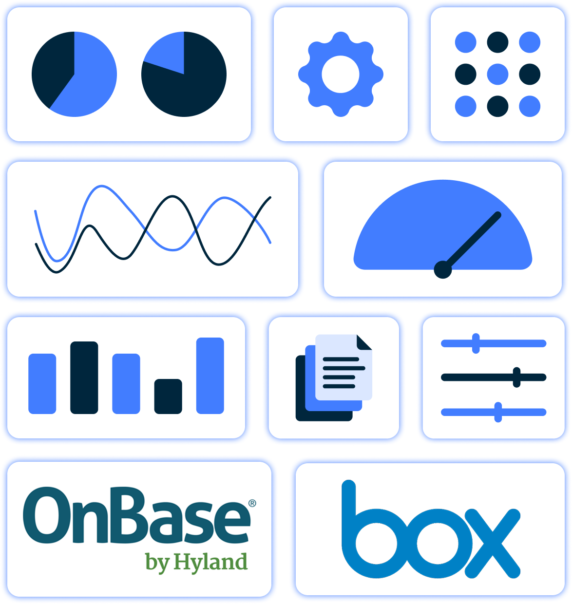onbase solution computer with thumbs up and chat bubbles
